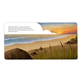Open kinderboek met strandscene en tekst voor Hoeveel houdt Allah van mij?